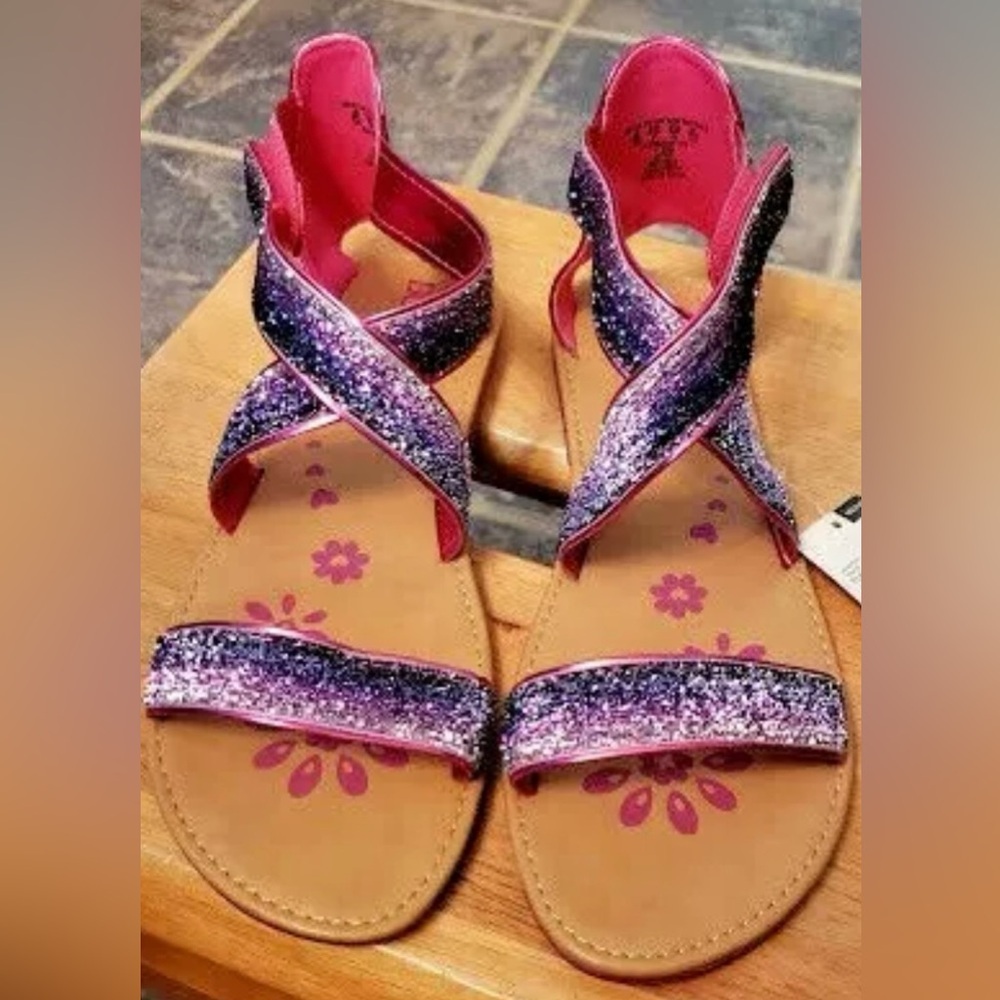 Wonder Kids Bongo Girl's Gladiator Purple Sparkle Sandals  Size: 4